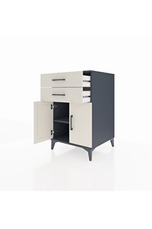 Kronos Komodin Tek Raflı 2 Çekmeceli 2 Kapaklı 60x59x96 Antrasit-Aytaşı