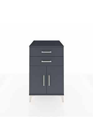 Kronos Komodin Tek Raflı 2 Çekmeceli 2 Kapaklı 60x59x96 Antrasit-Antrasit