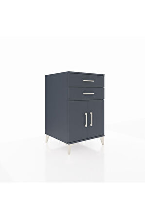 Kronos Komodin Tek Raflı 2 Çekmeceli 2 Kapaklı 60x59x96 Antrasit-Antrasit