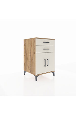 Kronos Komodin Tek Raflı 2 Çekmeceli 2 Kapaklı 60x59x96 Çam-Aytaşı