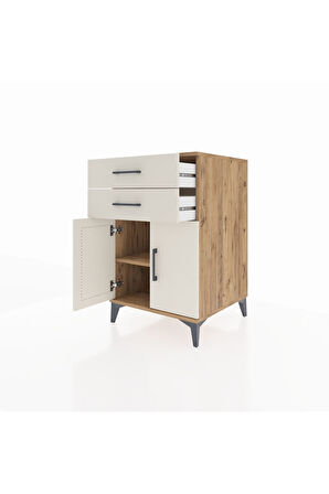 Kronos Komodin Tek Raflı 2 Çekmeceli 2 Kapaklı 60x59x96 Çam-Aytaşı