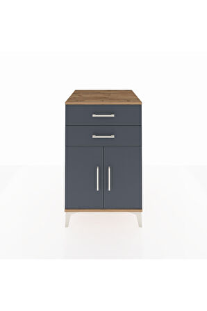 Kronos Komodin Tek Raflı 2 Çekmeceli 2 Kapaklı 60x59x96 Çam-Antrasit