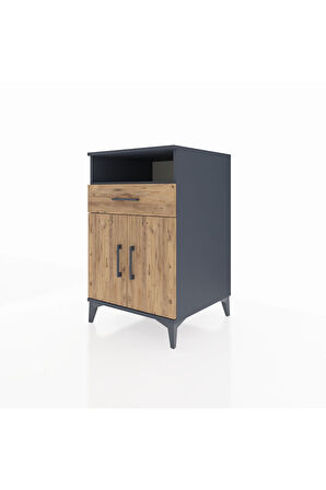 Kronos Komodin 2 Raflı Tek Çekmeceli 2 Kapaklı 60x59x96 Antrasit-Çam