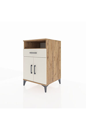 Kronos Komodin 2 Raflı Tek Çekmeceli 2 Kapaklı 60x59x96 Çam-Aytaşı