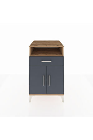 Kronos Komodin 2 Raflı Tek Çekmeceli 2 Kapaklı 60x59x96 Çam-Antrasit