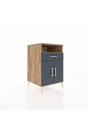 Kronos Komodin 2 Raflı Tek Çekmeceli 2 Kapaklı 60x59x96 Çam-Antrasit