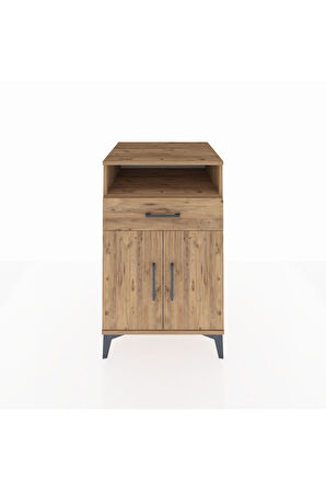 Kronos Komodin 2 Raflı Tek Çekmeceli 2 Kapaklı 60x59x96 Çam-Çam