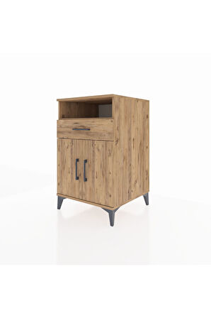 Kronos Komodin 2 Raflı Tek Çekmeceli 2 Kapaklı 60x59x96 Çam-Çam
