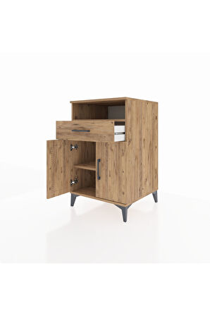 Kronos Komodin 2 Raflı Tek Çekmeceli 2 Kapaklı 60x59x96 Çam-Çam