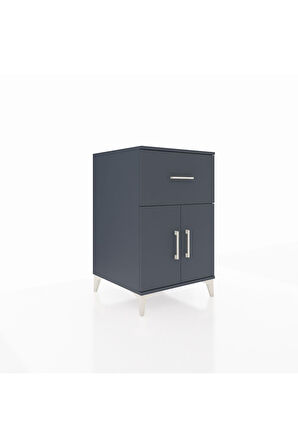 Kronos Komodin Tek Raflı Tek Çekmeceli 2 Kapaklı 60x59x96 Antrasit-Antrasit