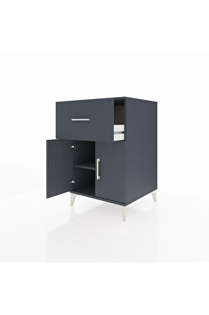 Kronos Komodin Tek Raflı Tek Çekmeceli 2 Kapaklı 60x59x96 Antrasit-Antrasit