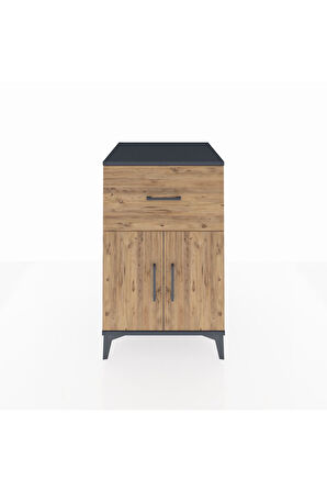 Kronos Komodin Tek Raflı Tek Çekmeceli 2 Kapaklı 60x59x96 Antrasit-Çam