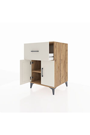 Kronos Komodin Tek Raflı Tek Çekmeceli 2 Kapaklı 60x59x96 Çam-Aytaşı