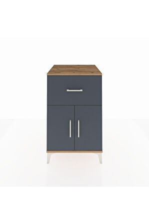 Kronos Komodin Tek Raflı Tek Çekmeceli 2 Kapaklı 60x59x96 Çam-Antrasit