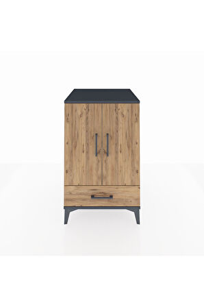 Kronos Komodin 3 Raflı Tek Çekmeceli 2 Kapaklı 60x59x96 Antrasit-Çam