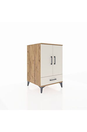 Kronos Komodin 3 Raflı Tek Çekmeceli 2 Kapaklı 60x59x96 Çam-Aytaşı