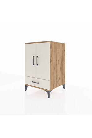 Kronos Komodin 3 Raflı Tek Çekmeceli 2 Kapaklı 60x59x96 Çam-Aytaşı