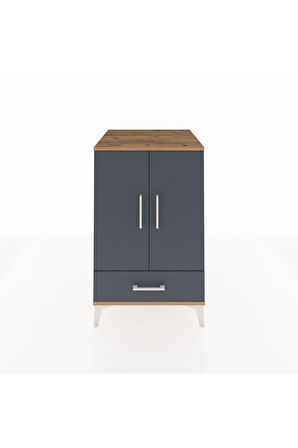 Kronos Komodin 3 Raflı Tek Çekmeceli 2 Kapaklı 60x59x96 Çam-Antrasit