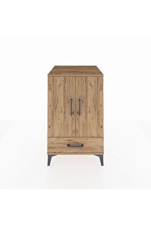 Kronos Komodin 3 Raflı Tek Çekmeceli 2 Kapaklı 60x59x96 Çam-Çam