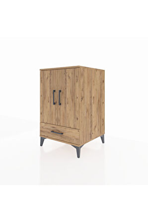 Kronos Komodin 3 Raflı Tek Çekmeceli 2 Kapaklı 60x59x96 Çam-Çam