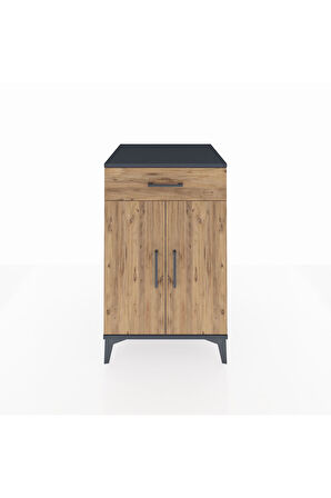 Kronos Komodin 2 Raflı Tek Çekmeceli 2 Kapaklı 60x59x96 Antrasit-Çam