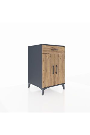 Kronos Komodin 2 Raflı Tek Çekmeceli 2 Kapaklı 60x59x96 Antrasit-Çam