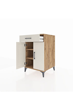 Kronos Komodin 2 Raflı Tek Çekmeceli 2 Kapaklı 60x59x96 Çam-Aytaşı