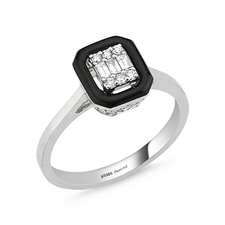 0.11 Karat Siyah Mineli Pırlanta Baget Yüzük