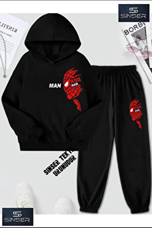 UNİSEX Çocuk Siyah SPİDER-MAN Baskılı Eşofman Takımı