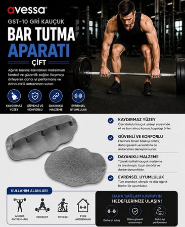 Özel Seri Sporcu Spor Malzemesi Kas Çalışması GST-10 Gri Kauçuk Bar Tutma Aparatı Çift