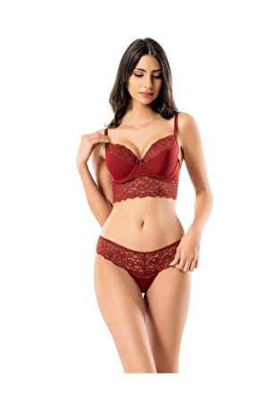 Desteksiz Balenli Büstiyer Takım Bordo Mb12100-b