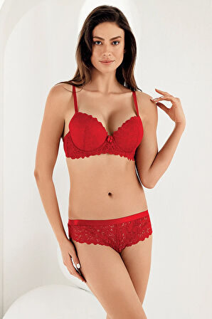 Ful Dantel Desteksiz Balenli Takım Kırmızı Mb12400-b