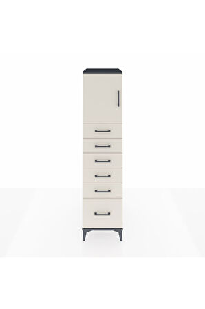 Kronos Dolap Tek Raflı 6 Çekmeceli Tek Kapaklı 44x59x182 Antrasit-Aytaşı