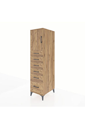 Kronos Dolap Tek Raflı 6 Çekmeceli Tek Kapaklı 44x59x182 Çam-Çam