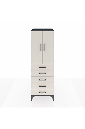 Kronos Dolap 2 Raflı 5 Çekmeceli 2 Kapaklı 60x59x182 Antrasit-Aytaşı