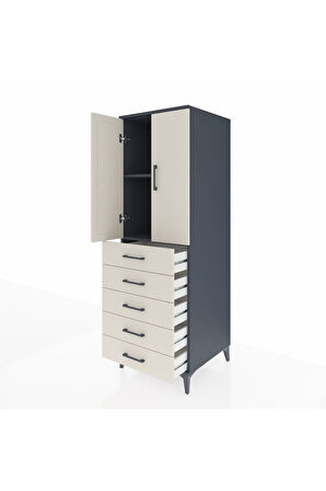 Kronos Dolap 2 Raflı 5 Çekmeceli 2 Kapaklı 60x59x182 Antrasit-Aytaşı