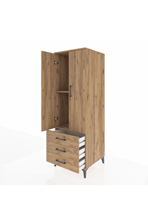 Kronos Dolap 2 Raflı 3 Çekmeceli 2 Kapaklı 60x59x182 Çam-Çam