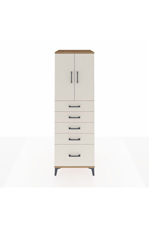 Kronos Dolap Tek Raflı 5 Çekmeceli 2 Kapaklı 60x59x182 Çam-Aytaşı