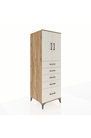 Kronos Dolap Tek Raflı 5 Çekmeceli 2 Kapaklı 60x59x182 Çam-Aytaşı