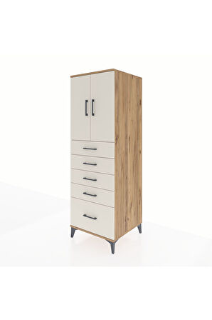 Kronos Dolap Tek Raflı 5 Çekmeceli 2 Kapaklı 60x59x182 Çam-Aytaşı