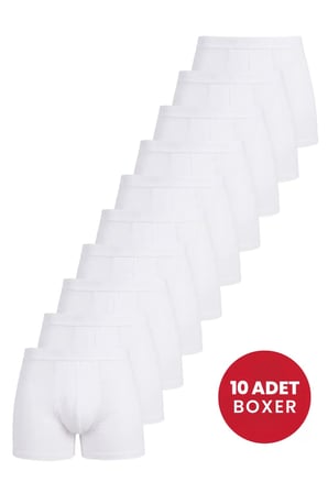 Delux Serisi Slip Model Vücut Saran Esnek Çamaşır Erkek Beyaz Boxer 10'lu Paket Pamuklu Likralı