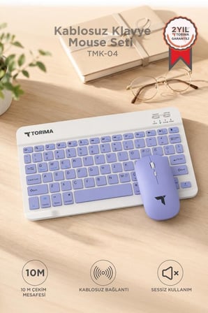Premium Günlük Kablosuz Klavye Mouse Seti TMK04 Mor