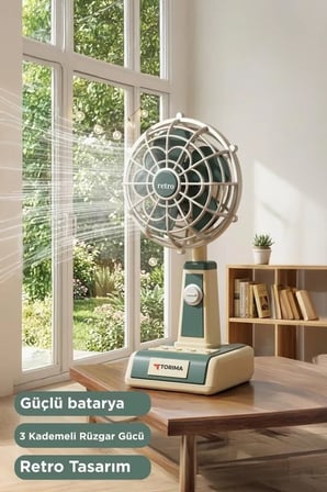 Birlik Yaz Serinliği Soğutucu Vantilatör Retro Tasarımlı Masaüstü Mini USB Şarjlı Fan F49 Yeşil