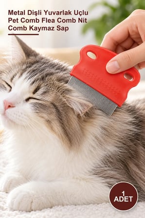 1 Adet Kedi Köpek Bit Pire Tarağı – Metal Dişli Yuvarlak Uçlu Pet Comb Flea Comb Nit Comb Kaymaz Sap