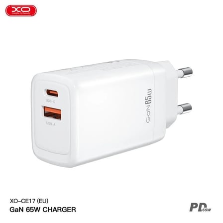 CE17(EU) 65W Q.C PD Fast Hızlı USB-C USB-A Çift Çıkışlı Şarj Aleti Adaptörü Yedek Ofis Akıllı