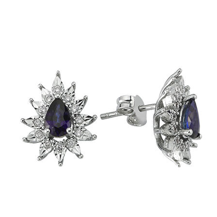 0.16 Karat Safir Taşlı Pırlanta Fantezi Küpe