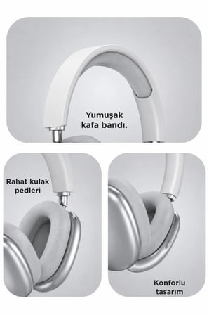 Özel Üretim Yetişkin Ofis Spor Bluetooth Kulaklık Sd Kart Aux Destekli P9S Gri