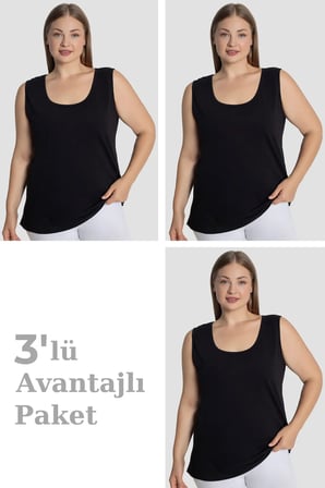 Premium Kadın Pamuklu Büyük Beden Kalın Askılı Atlet 3'lü Paket Yuvarlak Yaka Giyim