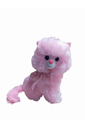 Peluş Oyuncak Oturan Tombul Sevimli Sesli Peluş Pembe Kedi 45 cm