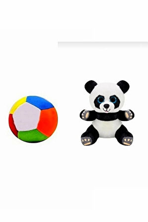 Peluş Küçük Yavru Panda Ayı 15 cm cm ve Peluş Top 12 cm - 2 Ürün 1 Arada Oyuncak